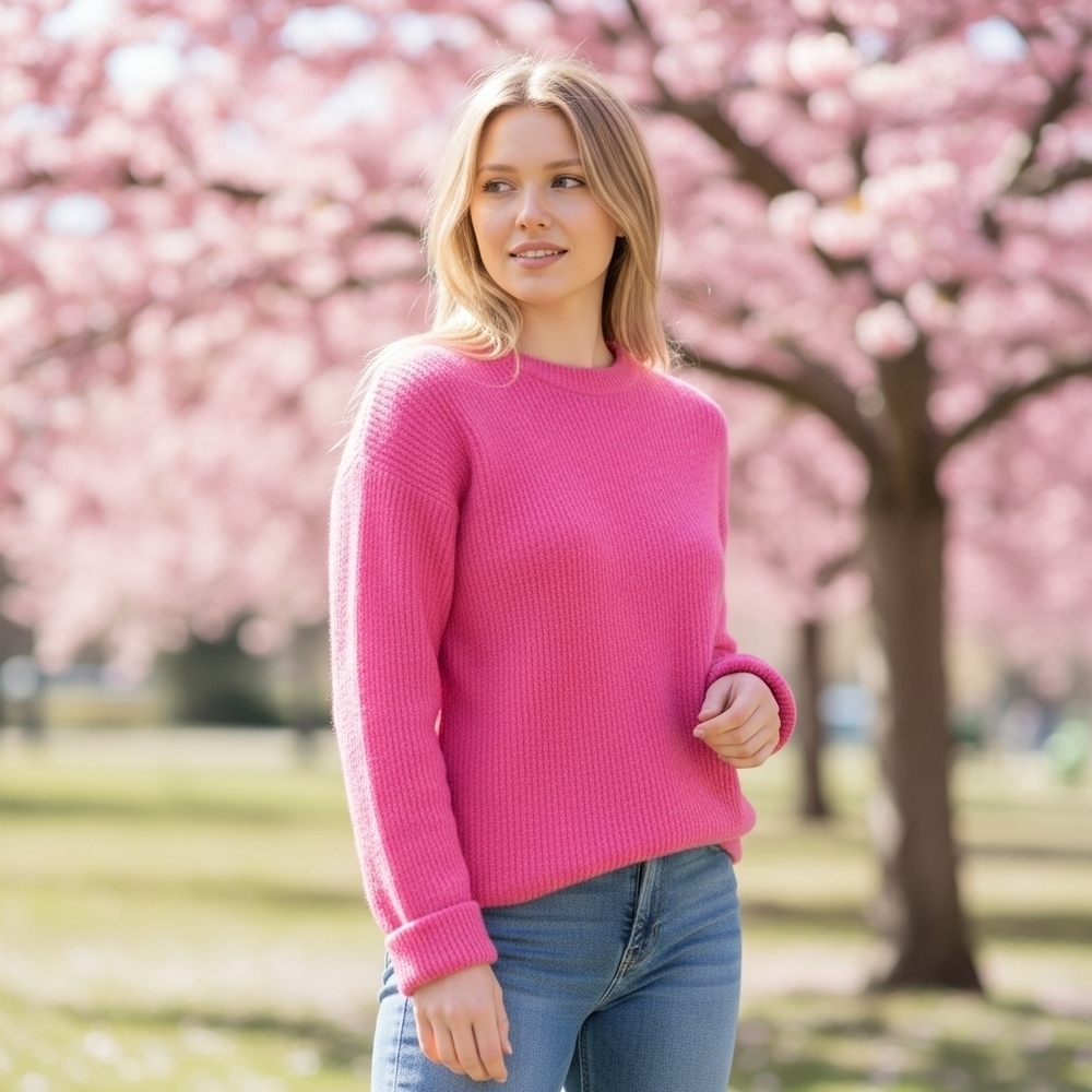 Banana Republic Vibrant Pink Wood Blend Sweater